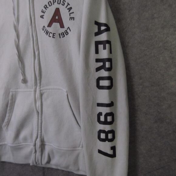 Aeropostale Hoodie Womens Medium White Zip Up Sweatshirt AERO 1987 Graphic - Picture 7 of 16
